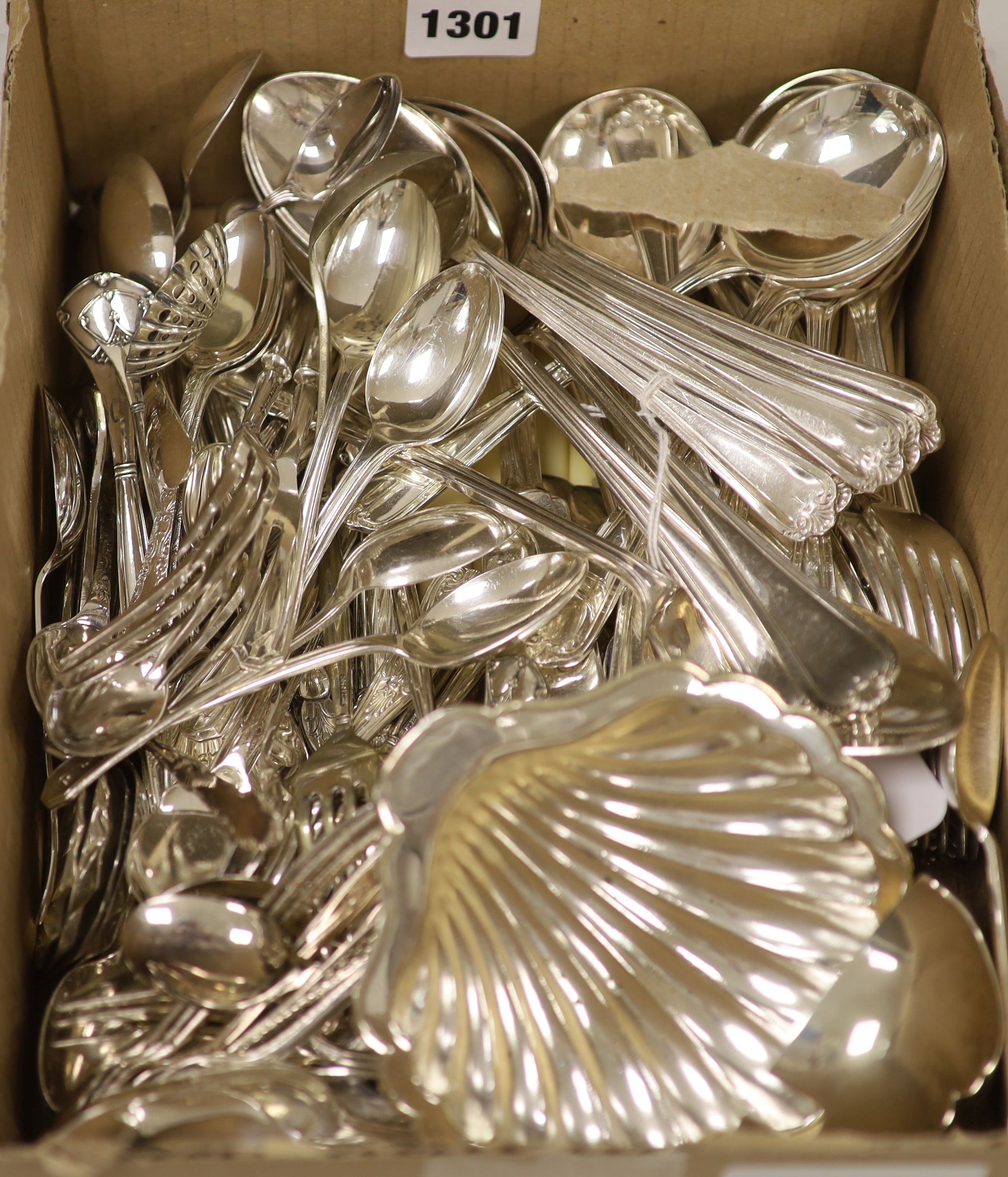 A part service of Jesmond pattern plated cutlery and a quantity of other plated flatware,